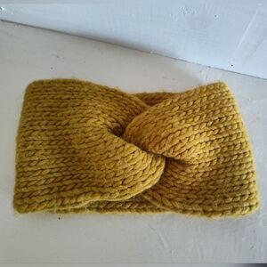 Women's Mustard Yellow Twist Knit Sweater Headband Ear Warmer | Made In Italy